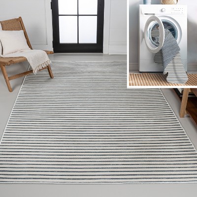JONATHAN Y Damon Classic Coastal Pinstripe Reversible Machine-Washable Indoor/Outdoor Area Rug