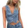Clearlove Women's Denim Vest Sleeveless V Neck Button Down Jean Waistcoat Jacket Chic Going Out Crop Tops - 2 of 2