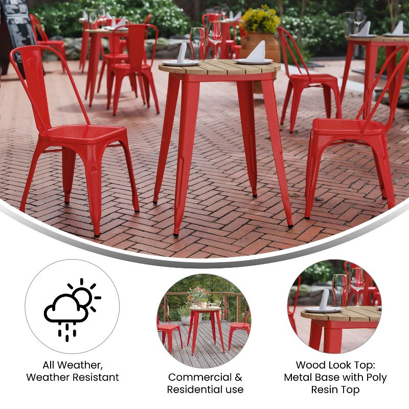 Emma and Oliver Indoor/Outdoor Dining Table, 23.75" Round All Weather Poly Resin Top with Steel Base, 5 of 11