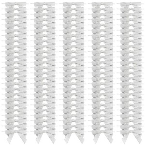 Bright Creations 3 in Silver Satin Bow Twist Ties with Clear Twist Ties for Treat Bags and Gift Package, 100 Pack - 1 of 4