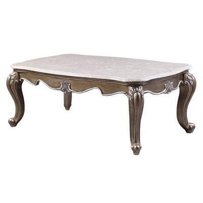 Elozzol Rectangular Marble Top Antique Bronze Coffee Table