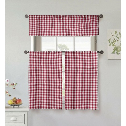 Goodgram Country Accents Burgundy Plaid Buffalo Check Kitchen Curtain ...