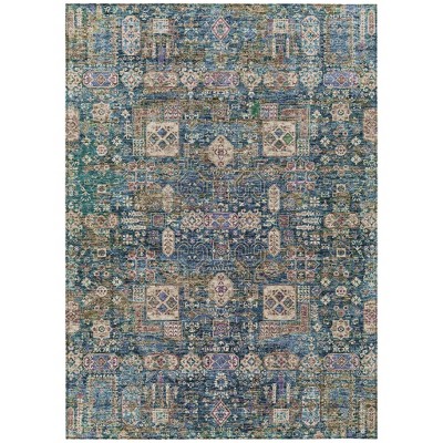 Green Navy Blue And Ivory Oriental Washable Indoor Outdoor Area Rug