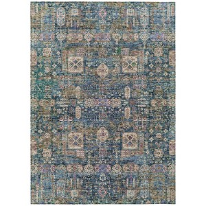 Green Navy Blue And Ivory Oriental Washable Indoor Outdoor Area Rug - 1 of 4