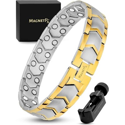 3X Strength Titanium Magnetic Bracelet for Men, Adjustable with Fold-Over Clasp, Sizing Tool & Gift Box, Black