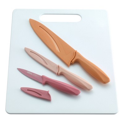 12"x15" Poly Cutting Board and 3pc Knife Set Warm Colors - Room Essentials™
