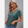 Amaryllis Women’s Crisscross Strap Detail Knit Tee Short Sleeve Relaxed Fit Lightweight - 2 of 4