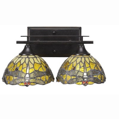 Toltec Lighting Uptowne 2 - Light Vanity in  Dark Granite with 7" Amber Dragonfly Art Glass Shade