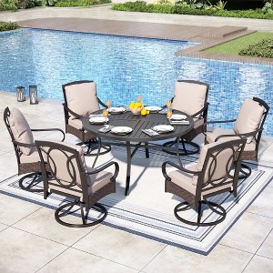 Captiva Designs 7pc Patio Dining Set with Slat-top Steel Table & Rattan Metal Chairs with Removable Cushions - 1 of 4