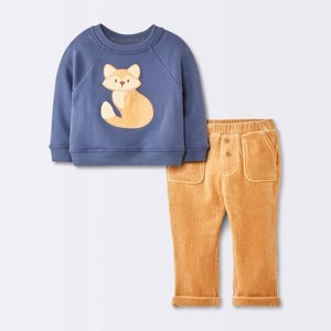 Baby Boys' 2pc Fox Sweatshirt & Corduroy Pants Set - Cloud Island™ Navy Blue - 1 of 4