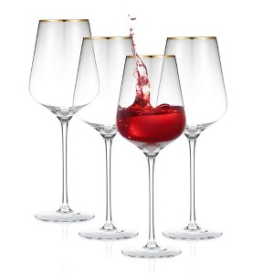 Berkware Premium Long Stem Wine Glasses with 14K Gold Plated Rim - 15.8oz - 1 of 4