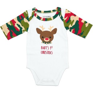 Pavilion Gift Company - Christmas Camo Reindeer - 6-12 Months 3/4 Sleeve Bodysuit - Leotards and Bodysuits - 1 of 4