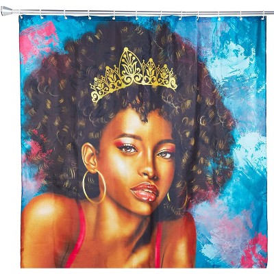 Afro Shower Curtain Set with 12 Hooks, Afrocentric Bath Decor (70 x 71 In)