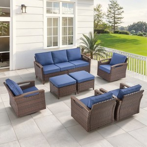 Belord Outdoor Patio Furniture Set - 7 Pieces All-Weather Wicker Outdoor Furniture with Swivel Patio Chairs Outdoor Patio Conversation Sets - 1 of 4