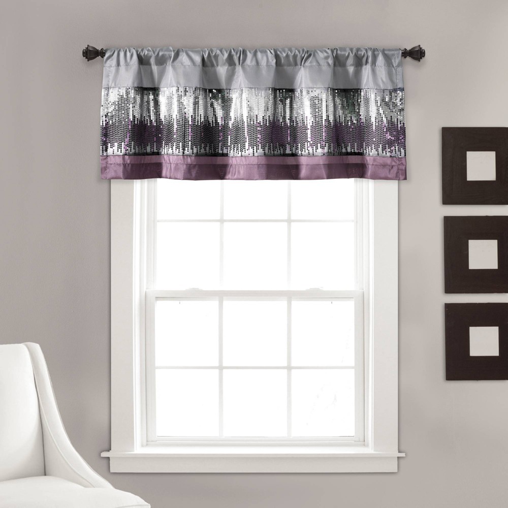 Photos - Curtain Rod / Track 52"x18" Night Sky Sequins Embroidery Window Valance Purple - Lush Décor