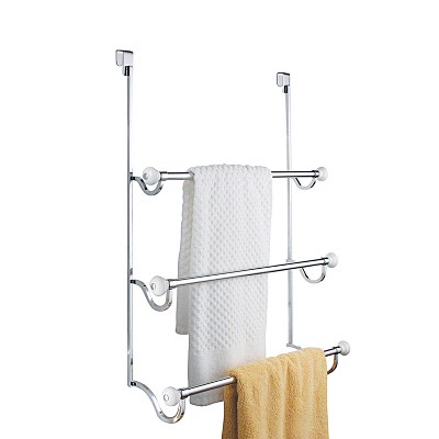 Chrome Over the Door 3-Bar Towel Rack with White Accents