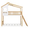 Whisen Twin Over Twin Bunk Bed with Roof, Playhouse Design, Safe Ladder & Railings - Natural - 3 of 4