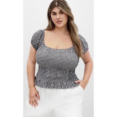 Women's Plus Size Cute Gingham Top - black | CITY CHIC