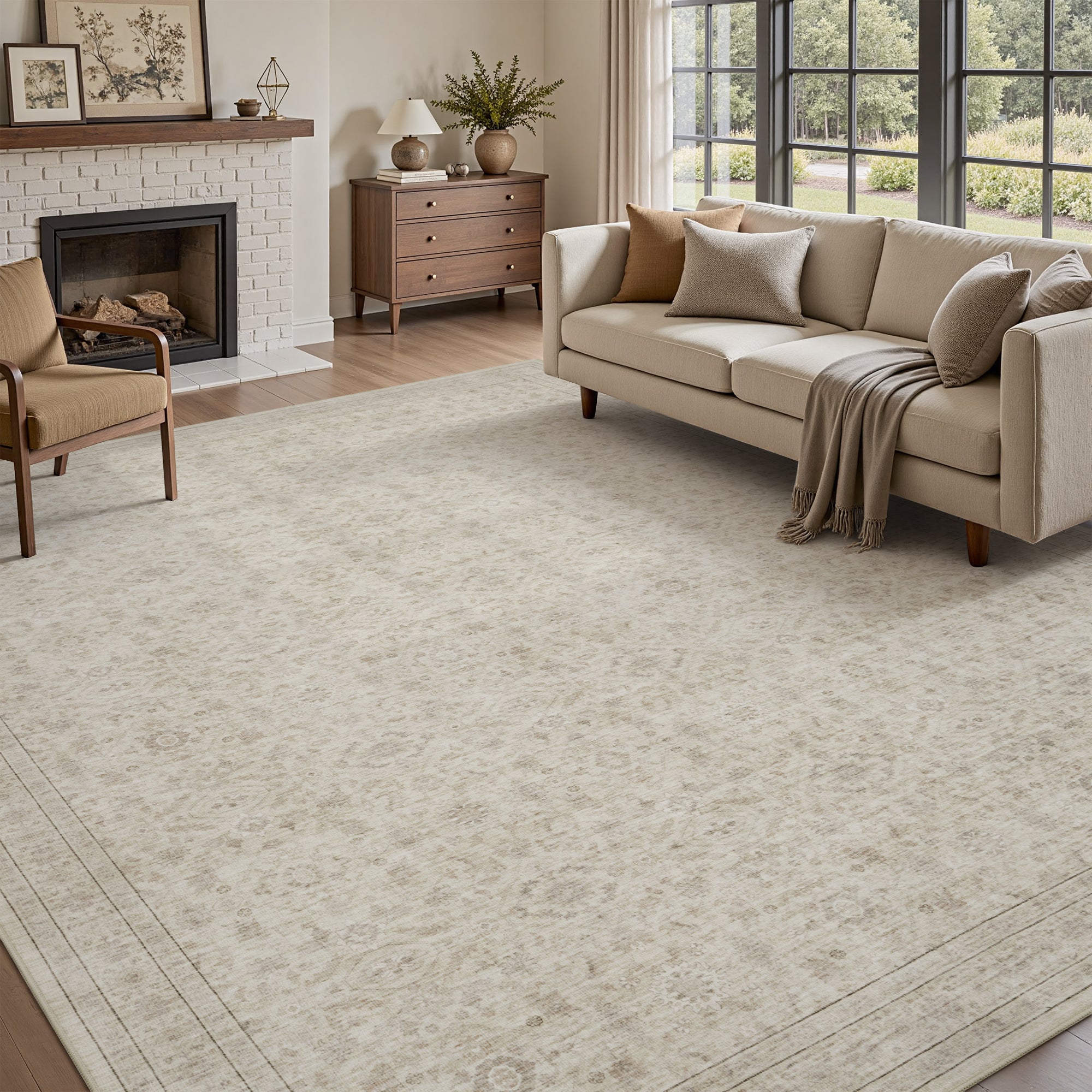 MontVoo Washable Non-Slip Vintage-Inspired Area Rug Beige 8'x10'