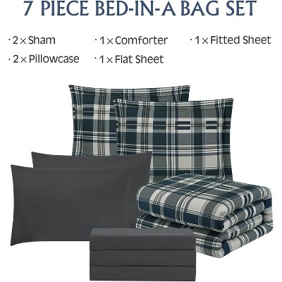 Der Rose BALHAM TRADE-7 Pieces All Season Lightweight Queen Size Comforter Set Classic Plaid Bed in a Bag Beige Brown-Queen 90"x90" — фото 2