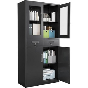 Glass File Cabinet 2 Drawers 2 Shelves Black Cold Rolled Steel 0.6mm Thickness H180W90D40cm Office Storage Solution - 1 of 4