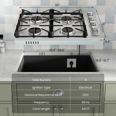 Costway 30" Stainless Steel 4-Burner Propane Gas Cooktop