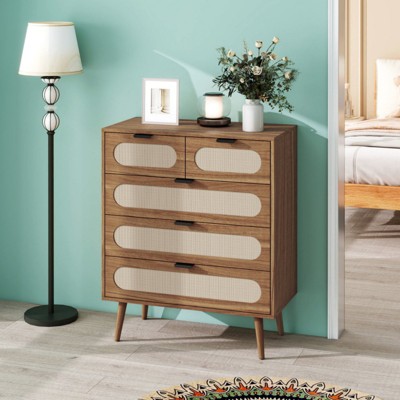 SKRAN 5 Drawer Cabinet, Accent Storage Cabinet, Suitable for Living Room, Bedroom, Dining Room, Study, Walnut