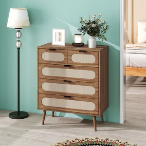SKRAN 5 Drawer Cabinet, Accent Storage Cabinet, Suitable for Living Room, Bedroom, Dining Room, Study, Walnut - 1 of 4