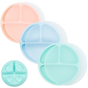WeeSprout Suction Plates for Babies & Toddlers | 100% Silicone | Plates Stay Put with Suction Feature | Divided Design | 3 Pack - 1 of 4