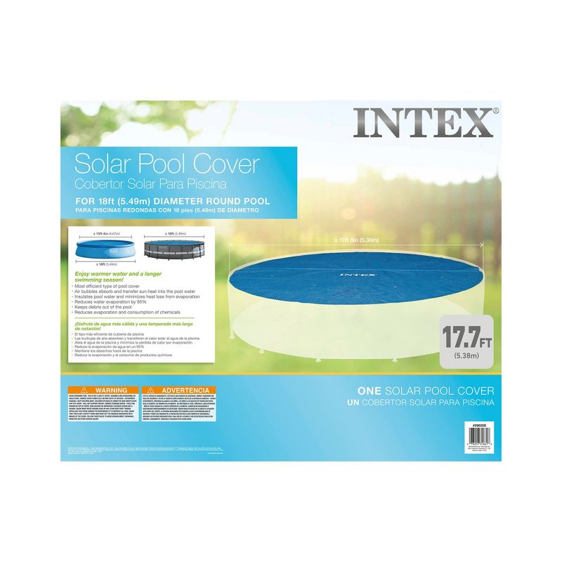 Intex 29025E 18 Foot Round Easy Set Vinyl Blue Solar Cover for Swimming Pools with Carrying Bag and Drain Holes, (Pool Cover Only), 2 of 7