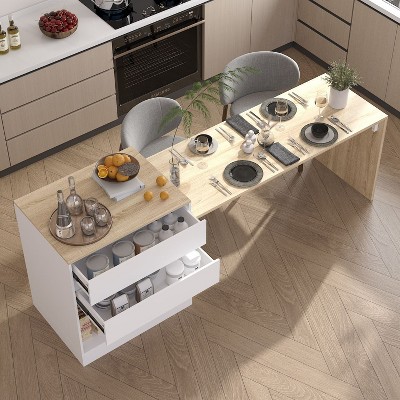 FUFU&GAGA White Wood 94.5 in. W Kitchen Island Dining Bar Table With Table Top