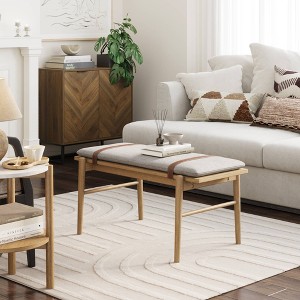 38" Nathan James Gugan Bench: Wood Frame, Faux Leather Straps, Zipper Cushion - 1 of 4