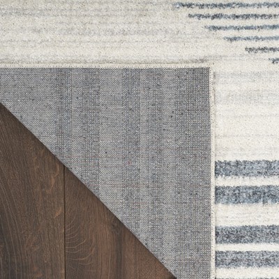 Scandinavian Charm Blue Stripe Washable 5' x 7' Wool Blend Rug