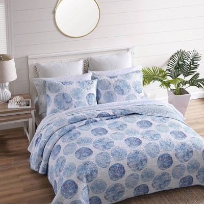 Seaside Serenity Blue Cotton Full/Queen Reversible Quilt Set