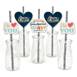 Big Dot of Happiness Happy Grandparents Day - Paper Straw Decor - Grandma & Grandpa Party Striped Decorative Straws - Set of 24 - 1 of 4