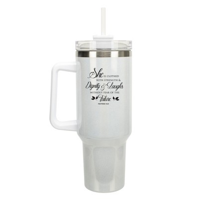 Elanze Designs Clothed Strength & Dignity Proverbs 31 40 oz. Stainless Steel, Large Water Bottle Coffee Mug, Spill & Leak Resistant, Thermal Travel