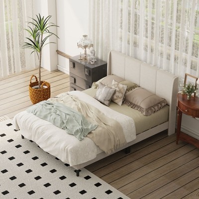 FUFU&GAGA Cozy Segmented Bedroom Upholstered Bed Frame,Stable & Easy-Clean,Wear-Resistant,TB117 Verified,Off-White