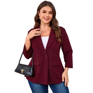 Coolmee Women's Plus Size Blazer 3/4 Sleeve Notch Panel Work Business Casual Outfits Dressy Suit Pockets Jacket Peplum Blazers - 1 of 4