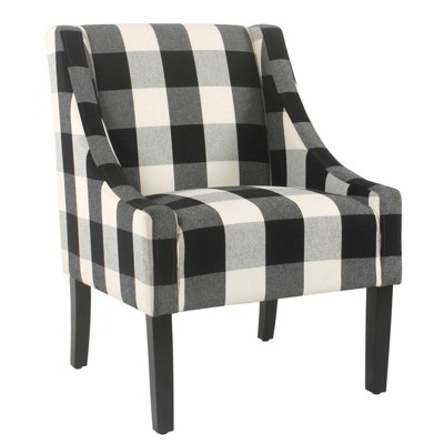 Fabric Upholste Wooden Accent Chair with Buffalo Plaid Pattern Black/White - Benzara