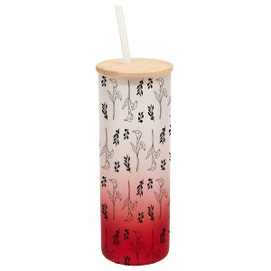 Elanze Designs Calla Lily Flower Floral Wrap-Around Design 25 Ounce Frosted Gradient Glass On-The-Go Coffee Travel Skinny Tumbler Mug Cup, Bamboo Lid - 1 of 1