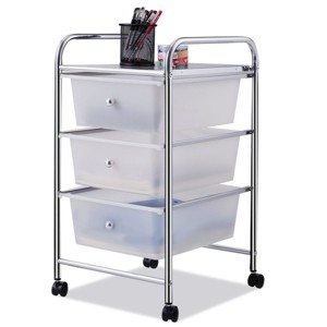 Costway 3 Drawers Metal Rolling Storage Cart Scrapbook Supply & Paper Home Office White - 1 of 4