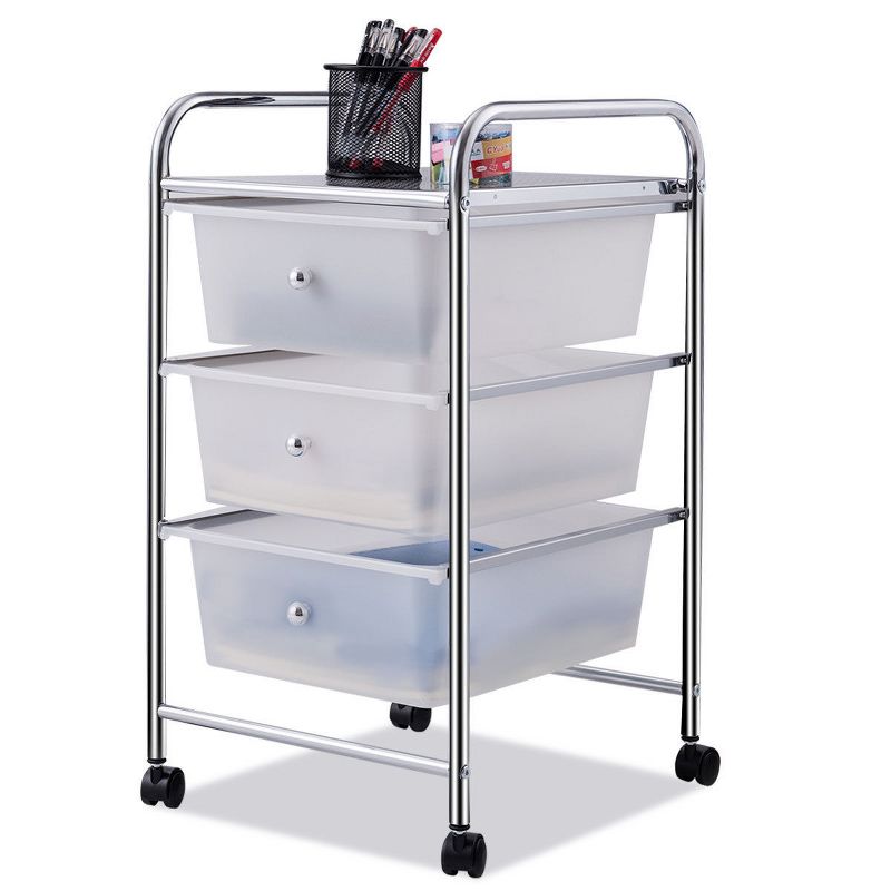 Costway 3 Drawers Metal Rolling Storage Cart Scrapbook Supply & Paper Home Office White, 1 of 11