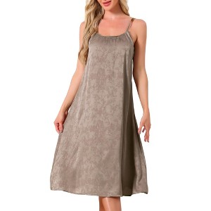 INSPIRE CHIC Women's Satin Sleeveless Built-in Bra Pajama Dress Spaghetti Strap Silky Midi Nightgowns - 1 of 4