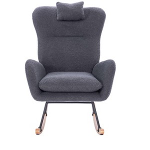 Racxily Teddy Upholstered Nursery Rocking Chair: Soft Thick Sponge Teddy Upholstered Rocking Chair for Living Room & Bedroom, Ergonomic Curved Back - 1 of 4