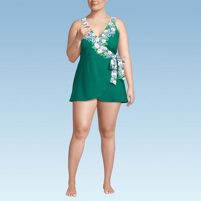 Lands' End Women's Side Tie Mini Swim Dress Swimsuit