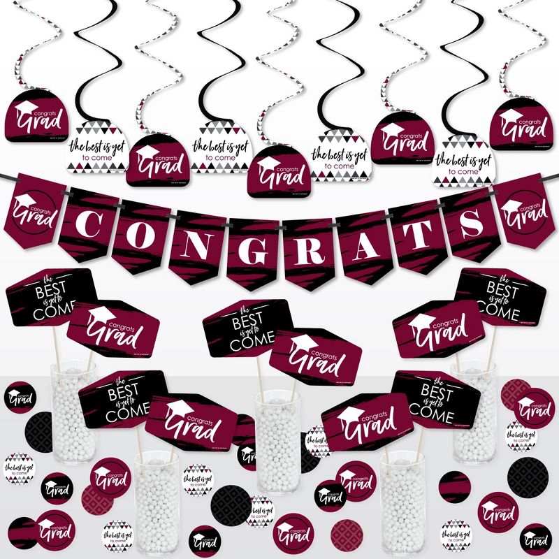 Big Dot of Happiness Maroon Grad - Best is Yet to Come - Burgundy Graduation Party Supplies Decoration Kit - Decor Galore Party Pack - 51 Pieces, 1 of 9