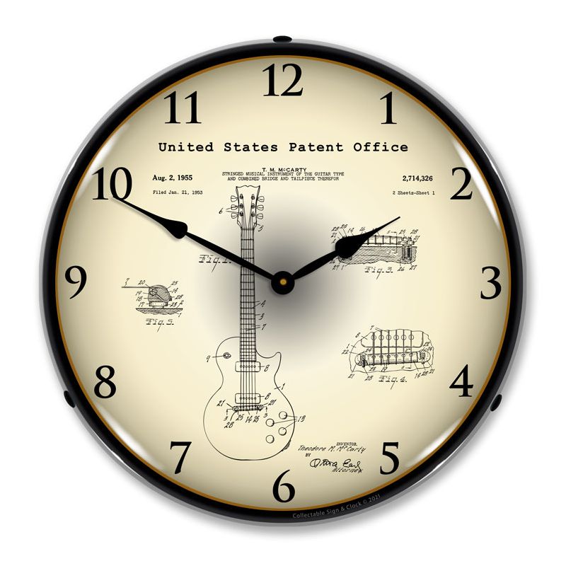 Collectable Sign & Clock | Gibson Les Paul 1955 Patent LED Wall Clock Retro/Vintage, Lighted, 1 of 4