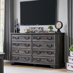SinCiDo 54" Wide Farmhouse Dresser, 8 Drawer Wood Chest of Drawers w/Natural Texture, Vintage Bedroom Storage Dressers - 1 of 4