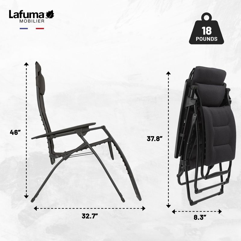 Lafuma Futura Air Comfort Zero Gravity Indoor Outdoor Recliner Chair, Acier, 3 of 7