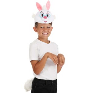 HalloweenCostumes.com One Size   Kids White Rabbit Plush Headband & Tail Halloween Costume Kit Accessory, White/Pink/Blue - 1 of 4